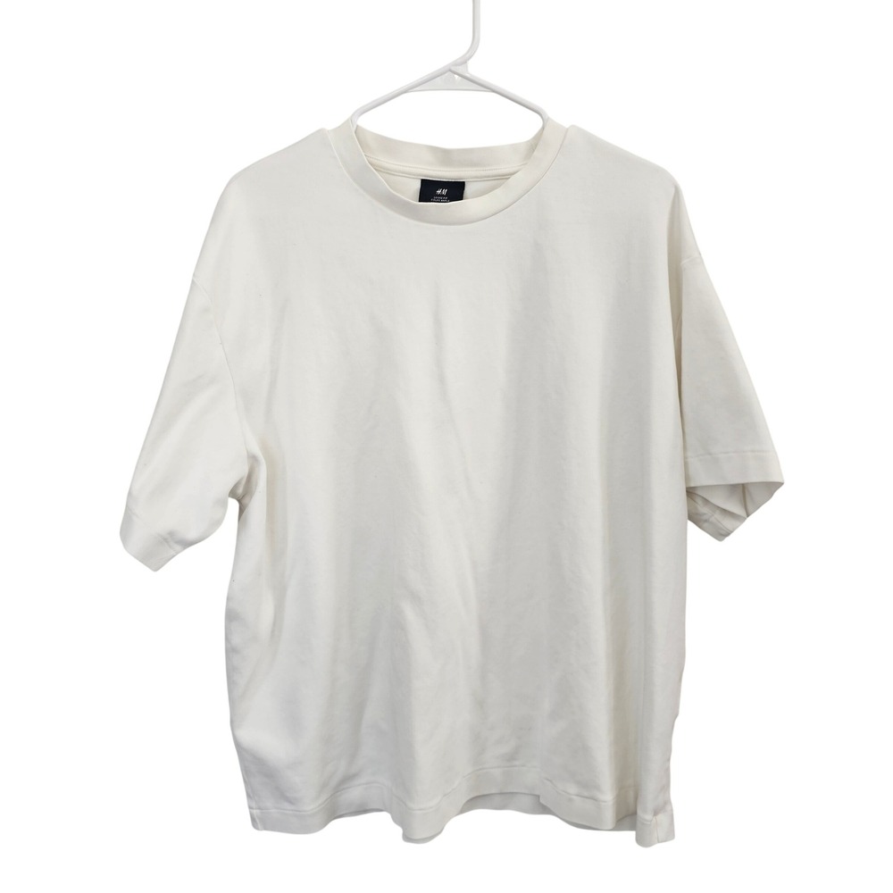 H&M Men's Short Sleeve Crewneck T-Shirt in Off-White/Cream